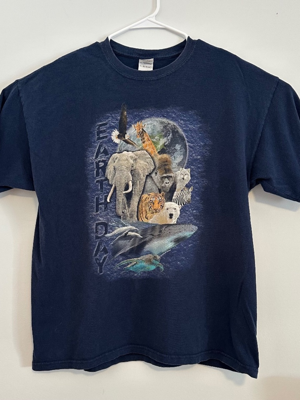 Men's Earth Day Animal Graphic Print T-Shirt XL Blue Y2K Short Sleeve
